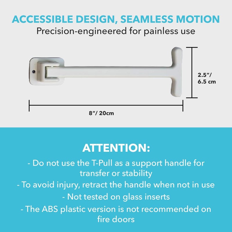T-PULL Manual Door Closer for Wheelchair Users - Canadian Made Accessibility Aid - Swivel Design for Interior/Exterior Doors (White ABS) - Image 3